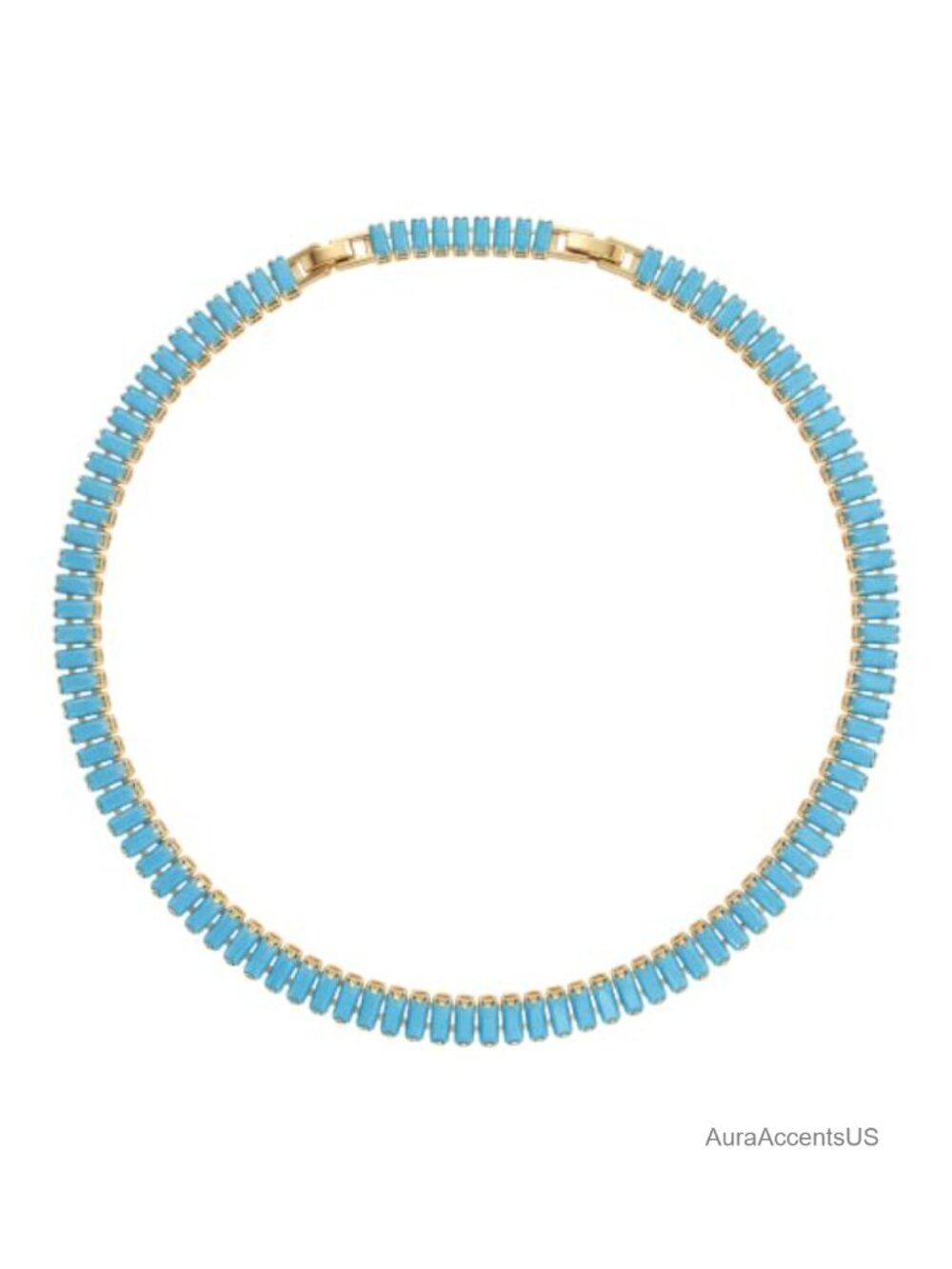 Baguette Simulated Turquoise Tennis Choker Necklace Gold Plated